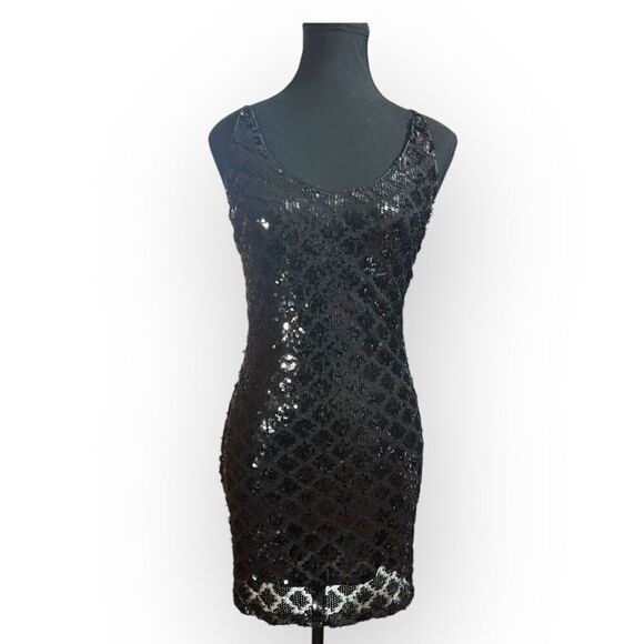 NWOT City Triangles Womens Black Sequin Mini Dress Size XS Juniors - Picture 1 of 12